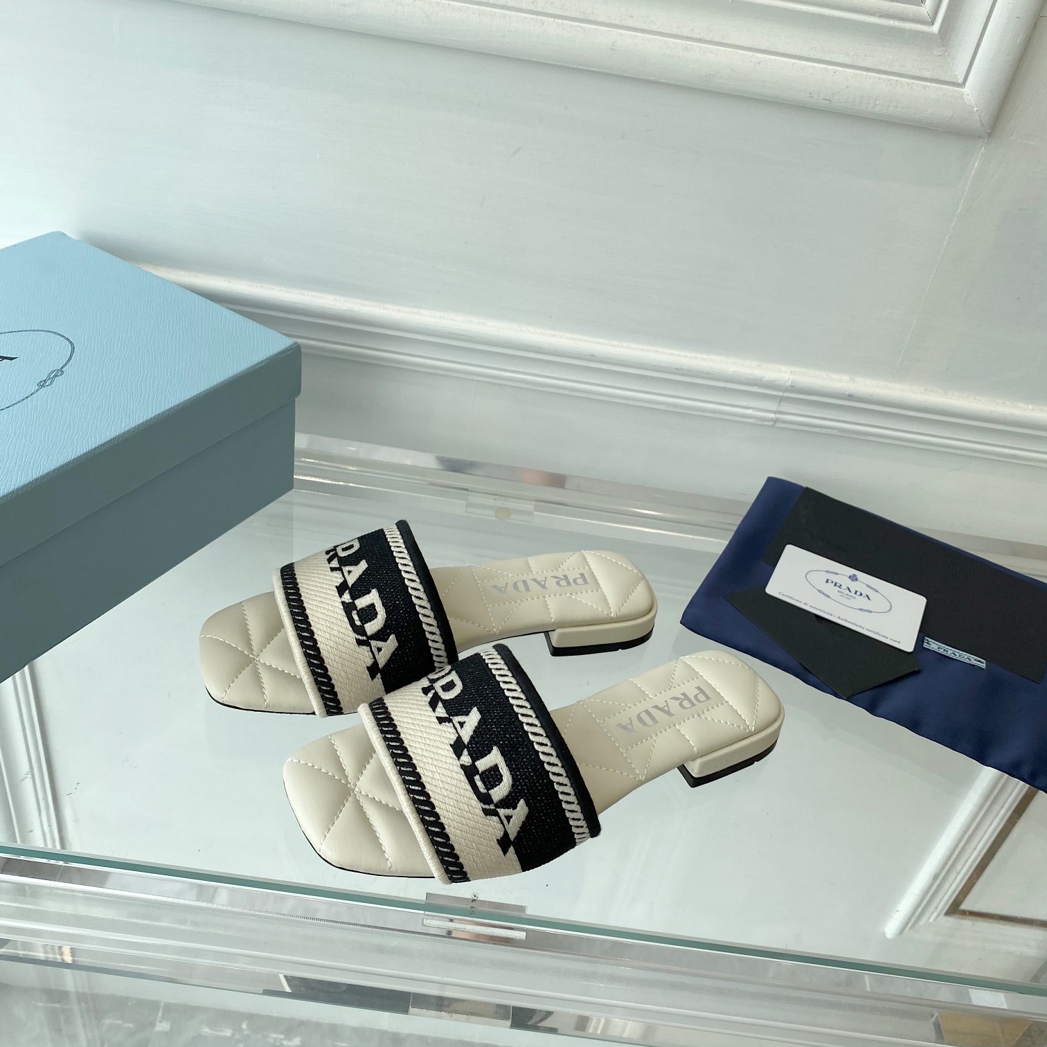 Prada Embroidered Fabric Slides - PerfectKickZ