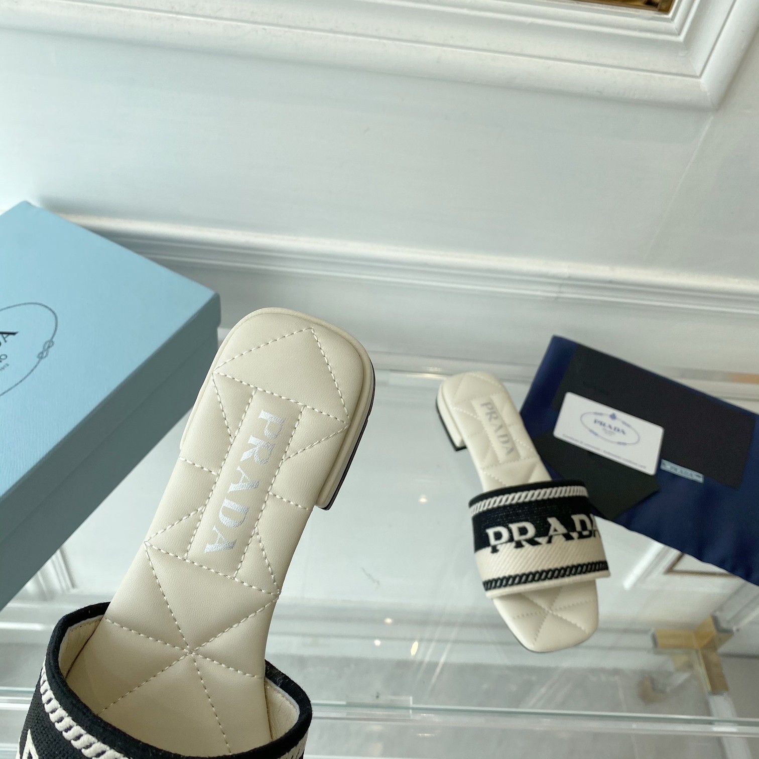 Prada Embroidered Fabric Slides - PerfectKickZ
