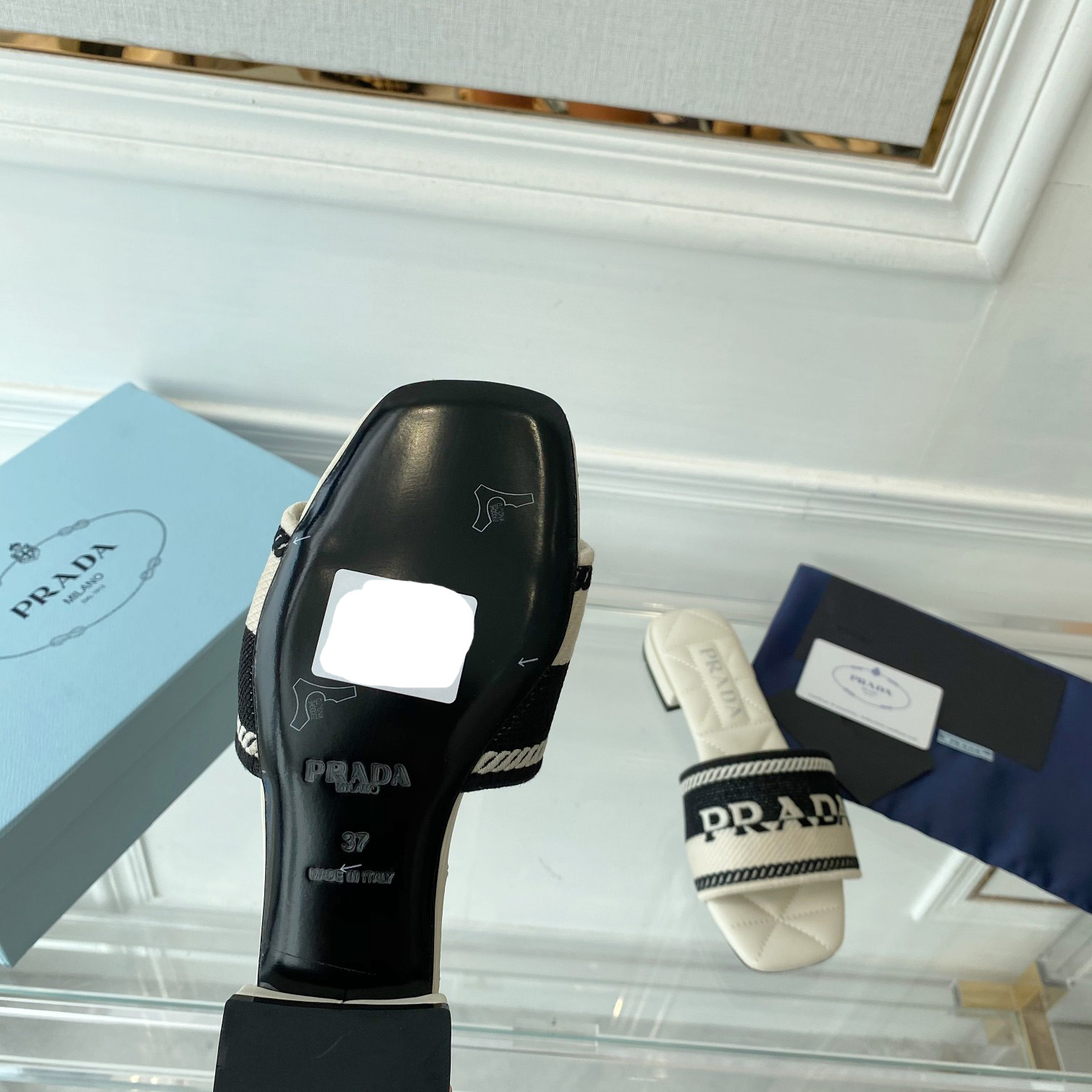 Prada Embroidered Fabric Slides - PerfectKickZ