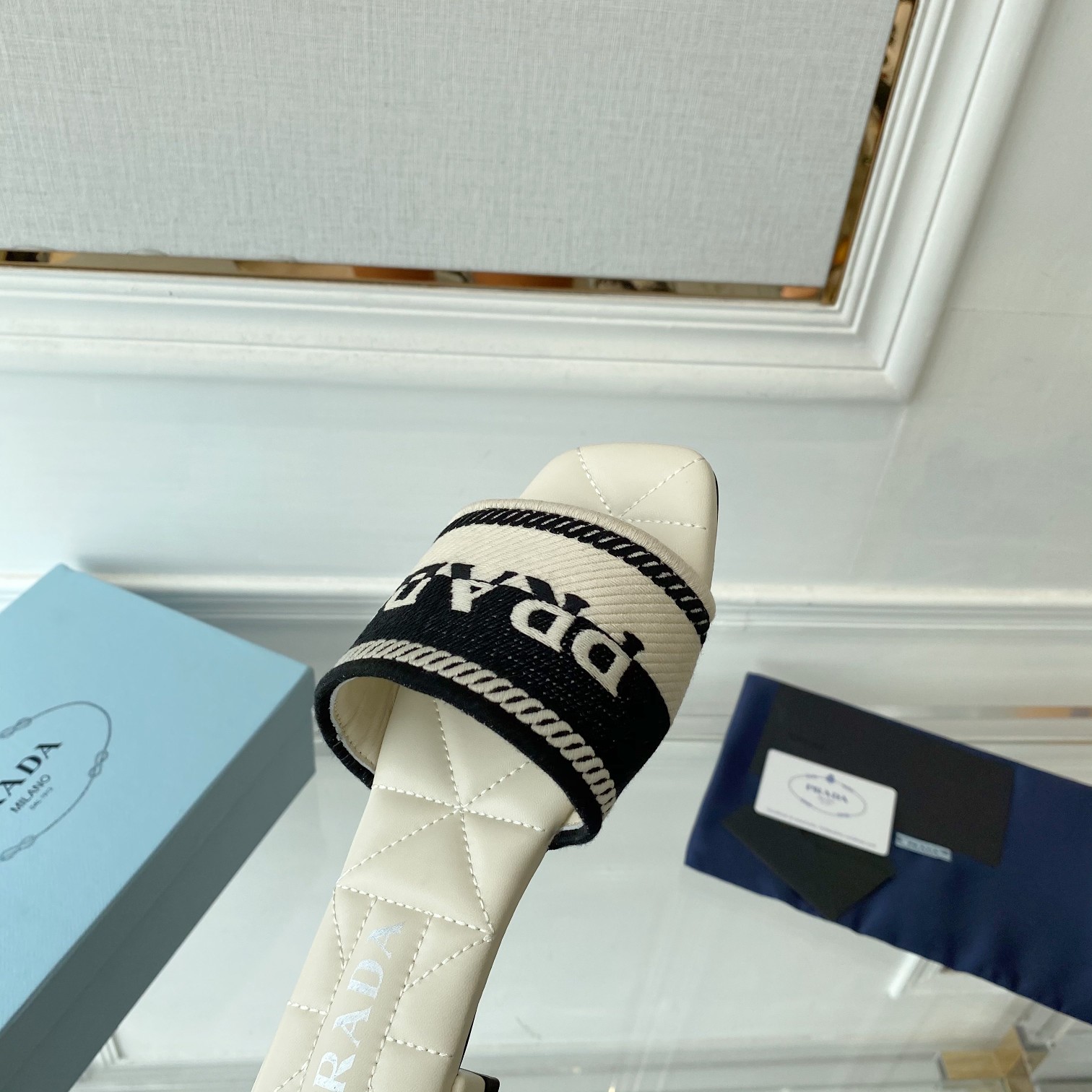 Prada Embroidered Fabric Slides - PerfectKickZ