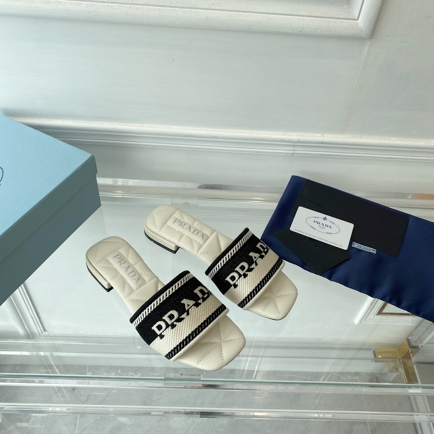 Prada Embroidered Fabric Slides - PerfectKickZ