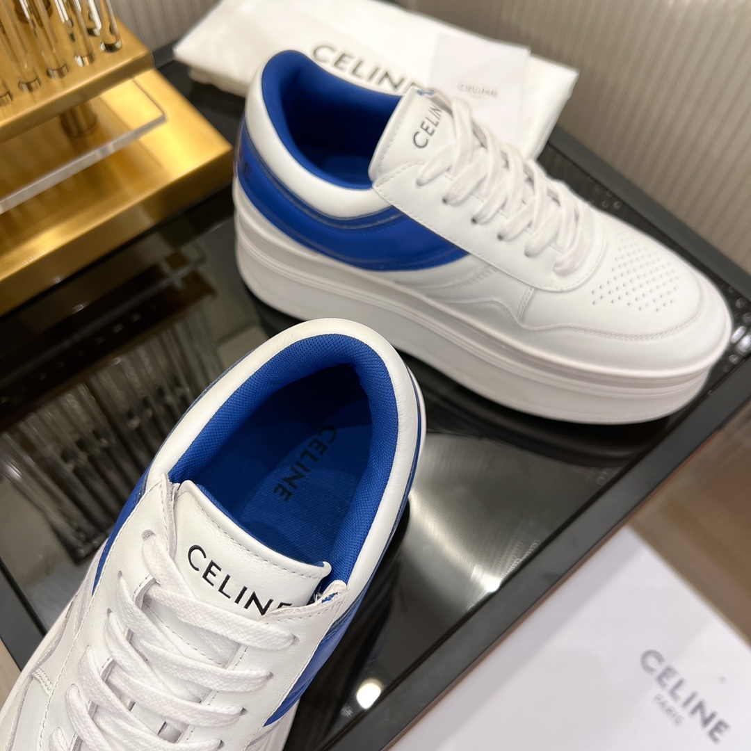 Celine Block Sneakers With Wedge Outsole In Clafskin    - PerfectKickZ