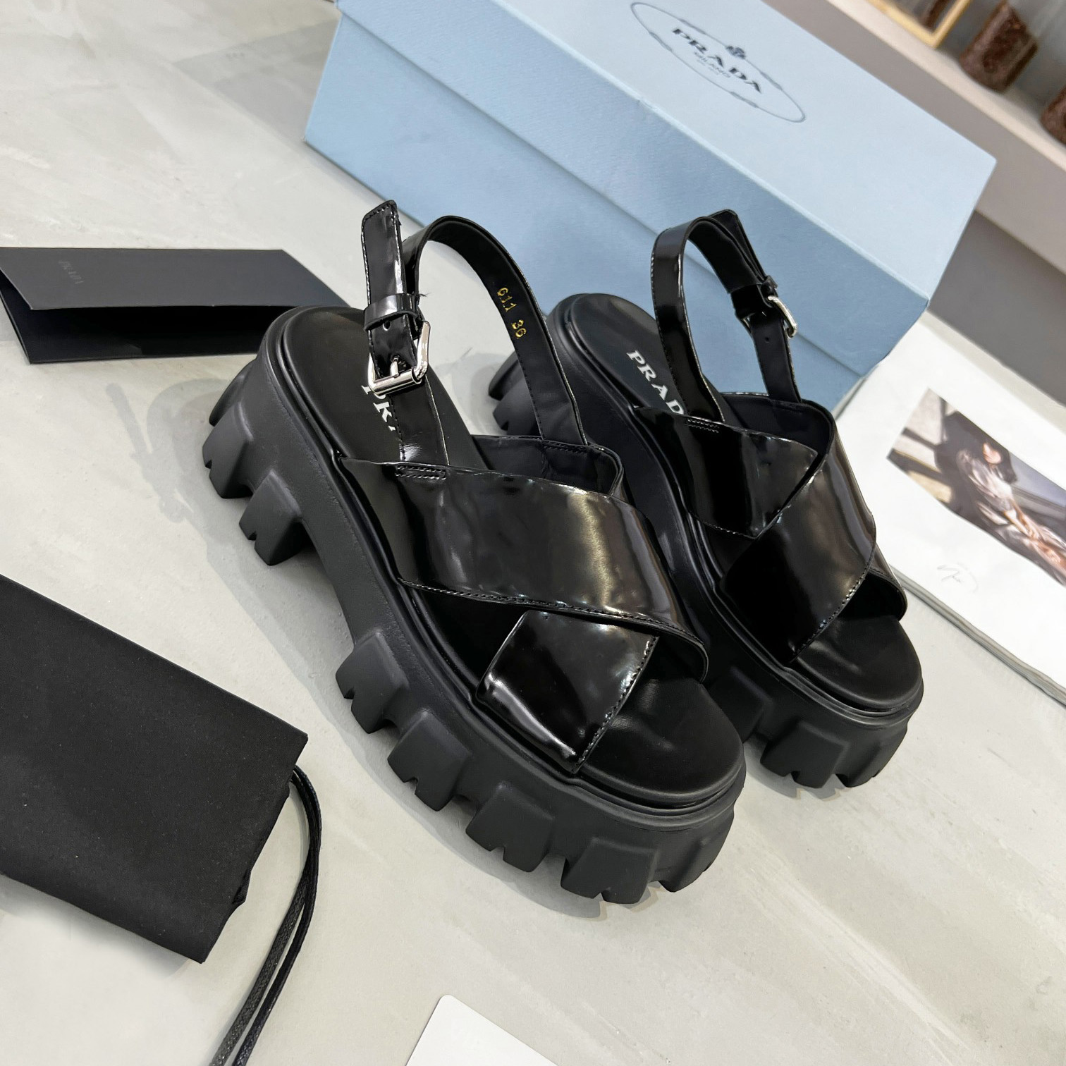 Prada Monolith Brushed Leather Sandals - PerfectKickZ