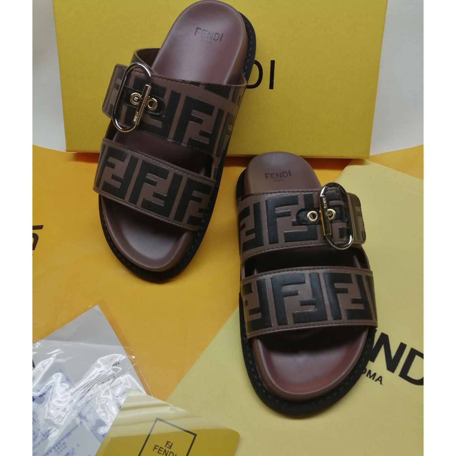Fendi Multicolor Leather Slides(Brown) - 