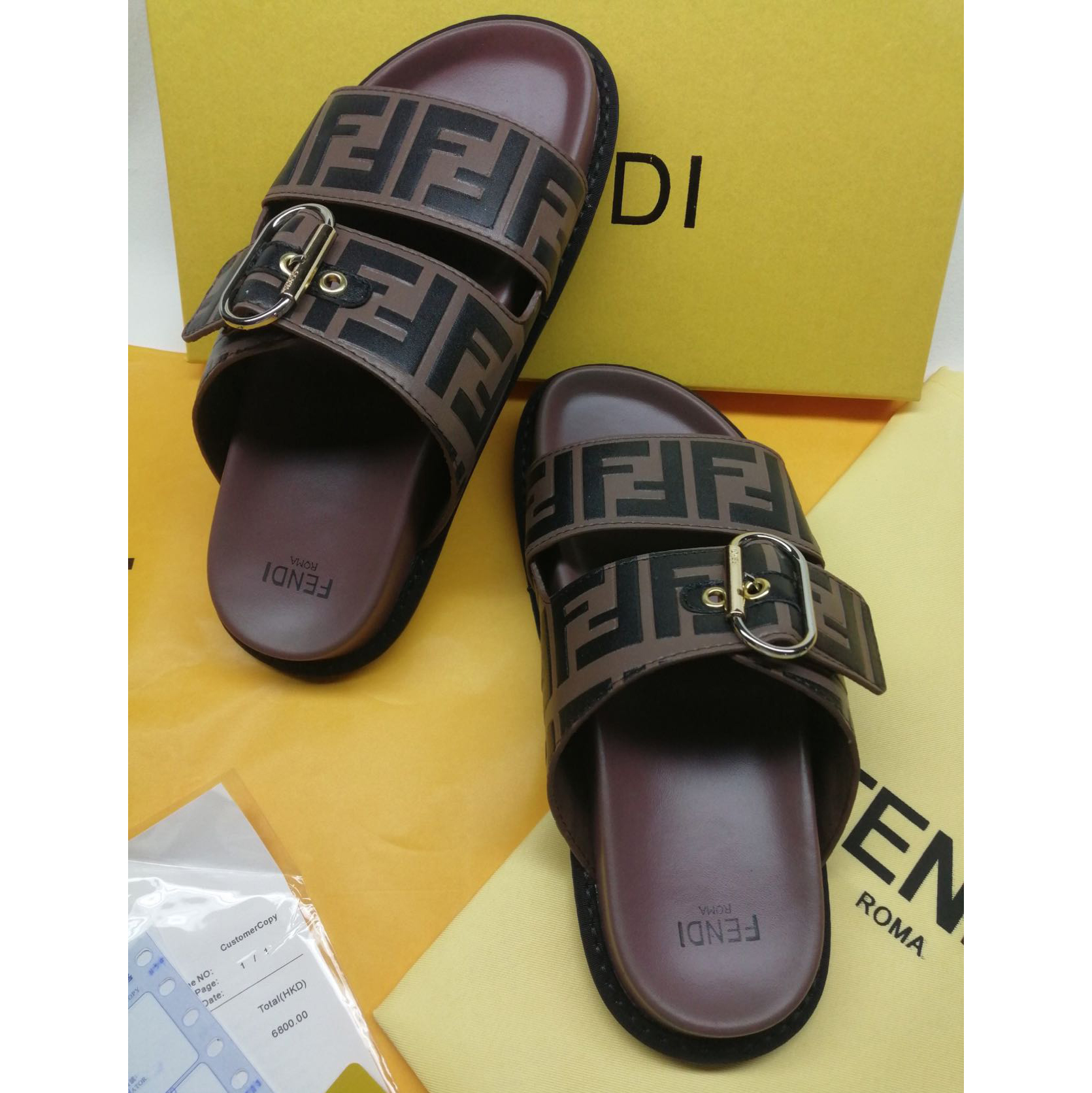 Fendi Multicolor Leather Slides(Brown) - 