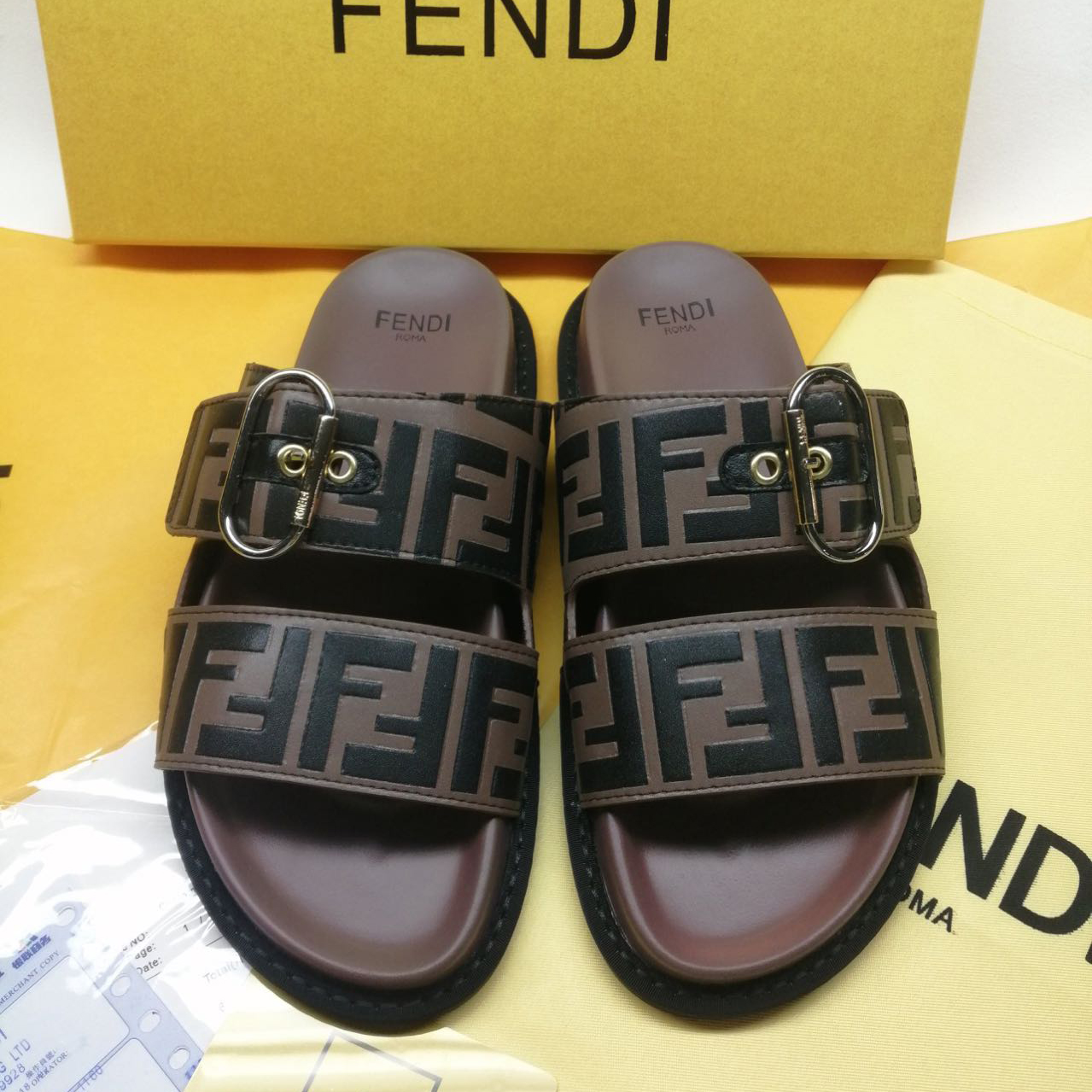 Fendi Multicolor Leather Slides(Brown)