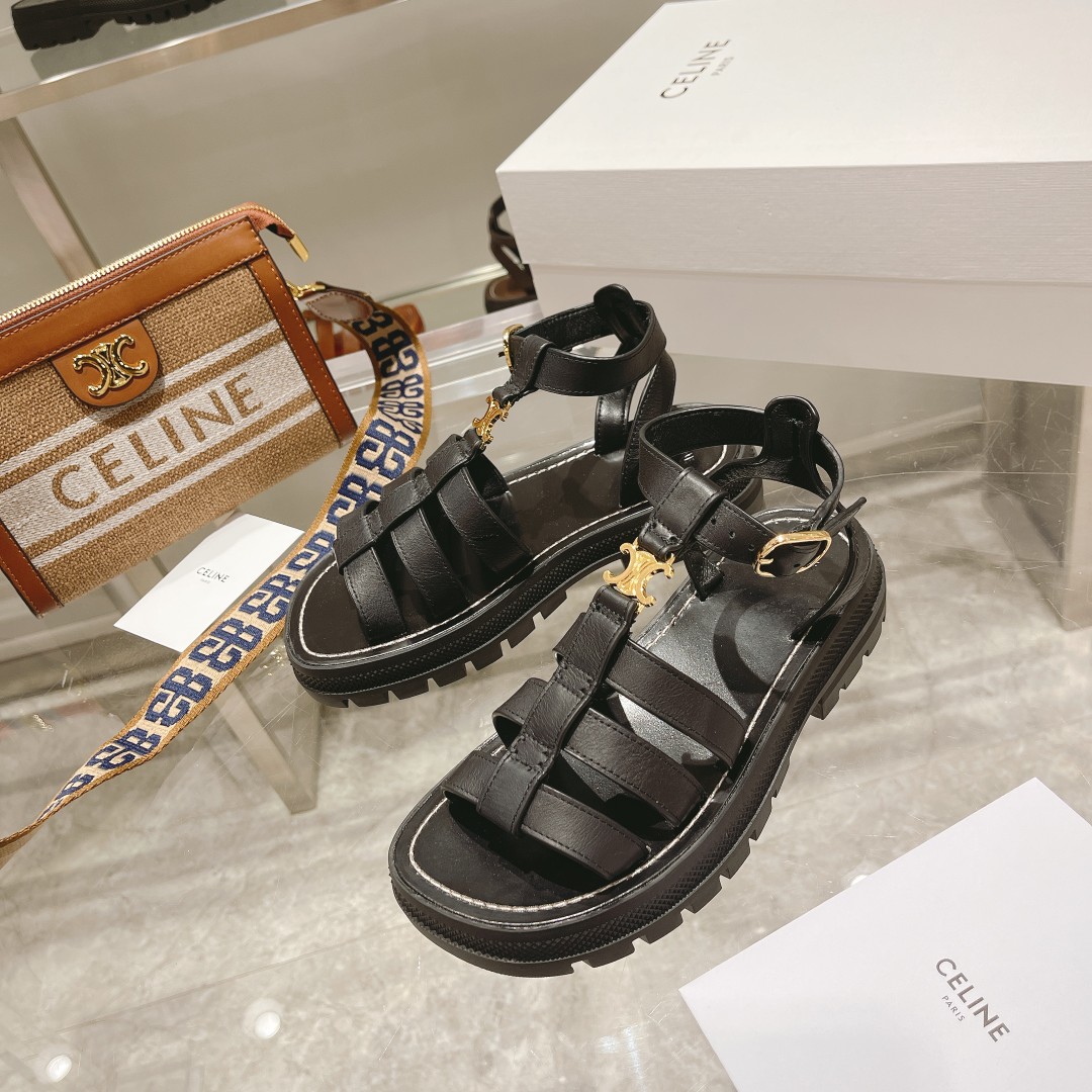 Celine Clea Triomphe Gladiator Chunky Sandal In Black - PerfectKickZ
