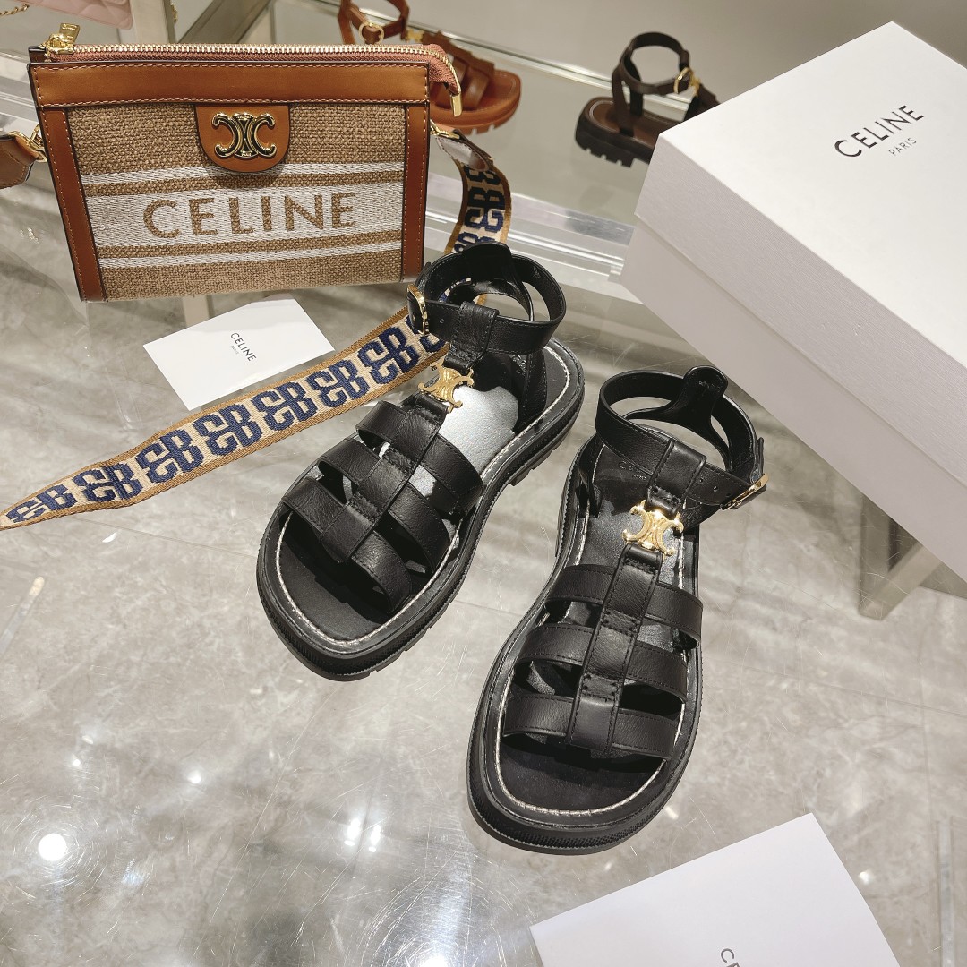 Celine Clea Triomphe Gladiator Chunky Sandal In Black - PerfectKickZ