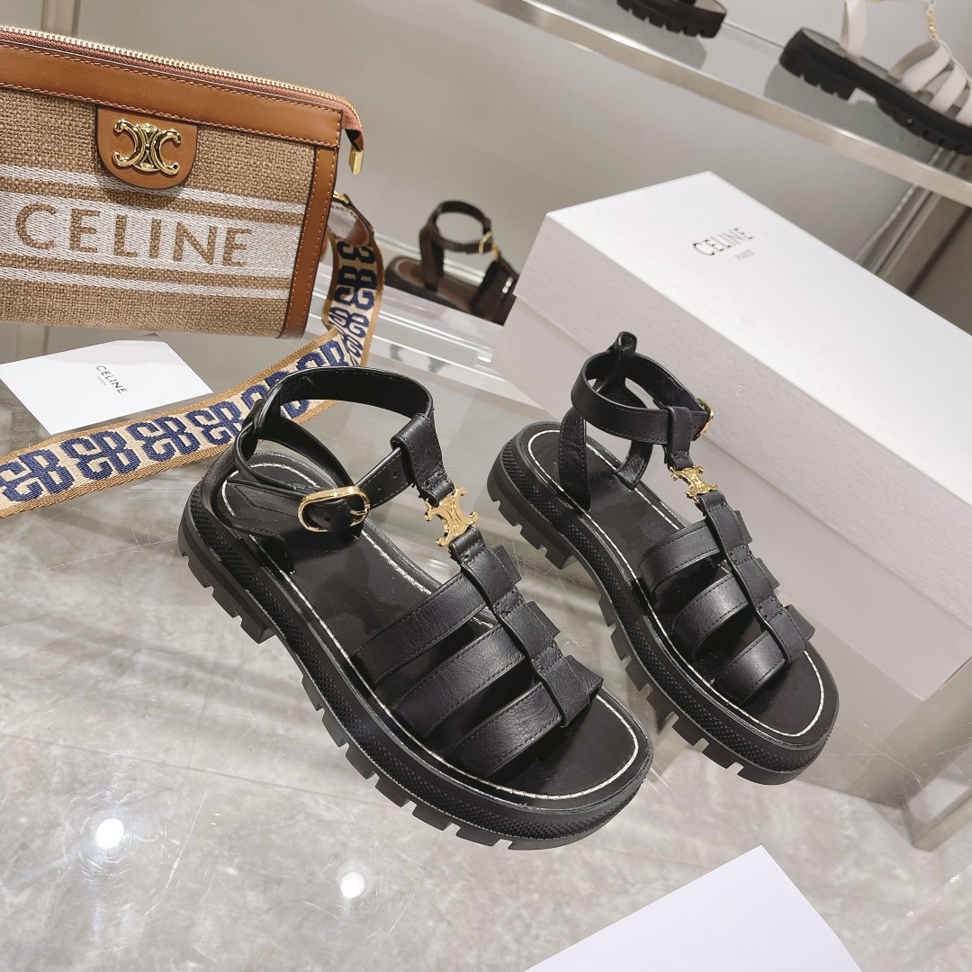 Celine Clea Triomphe Gladiator Chunky Sandal In Black - PerfectKickZ