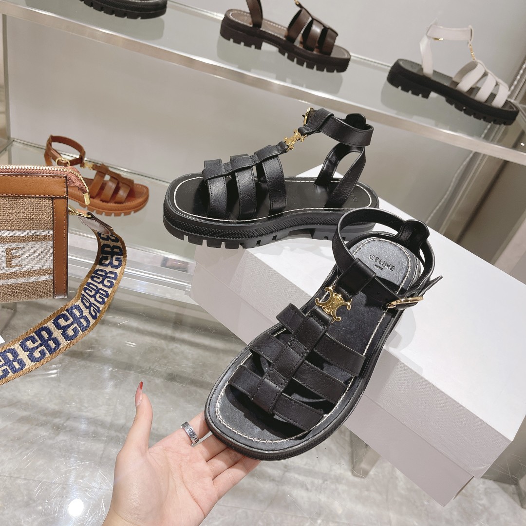 Celine Clea Triomphe Gladiator Chunky Sandal In Black - PerfectKickZ