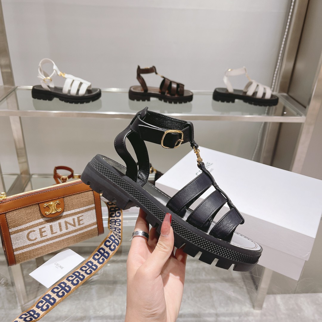 Celine Clea Triomphe Gladiator Chunky Sandal In Black - PerfectKickZ