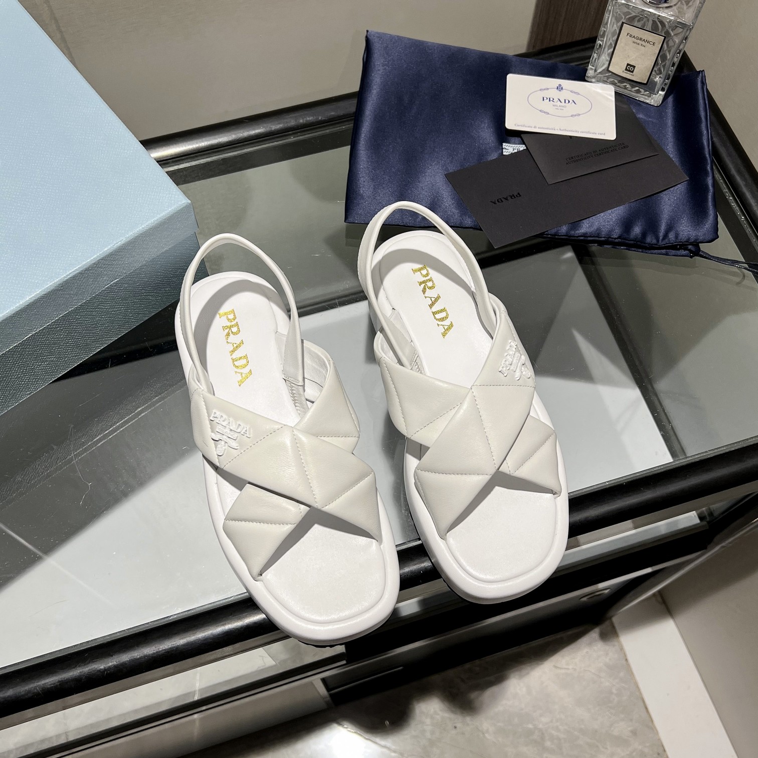 Prada Quilted Nappa Leather Flatform Sandals - PerfectKickZ