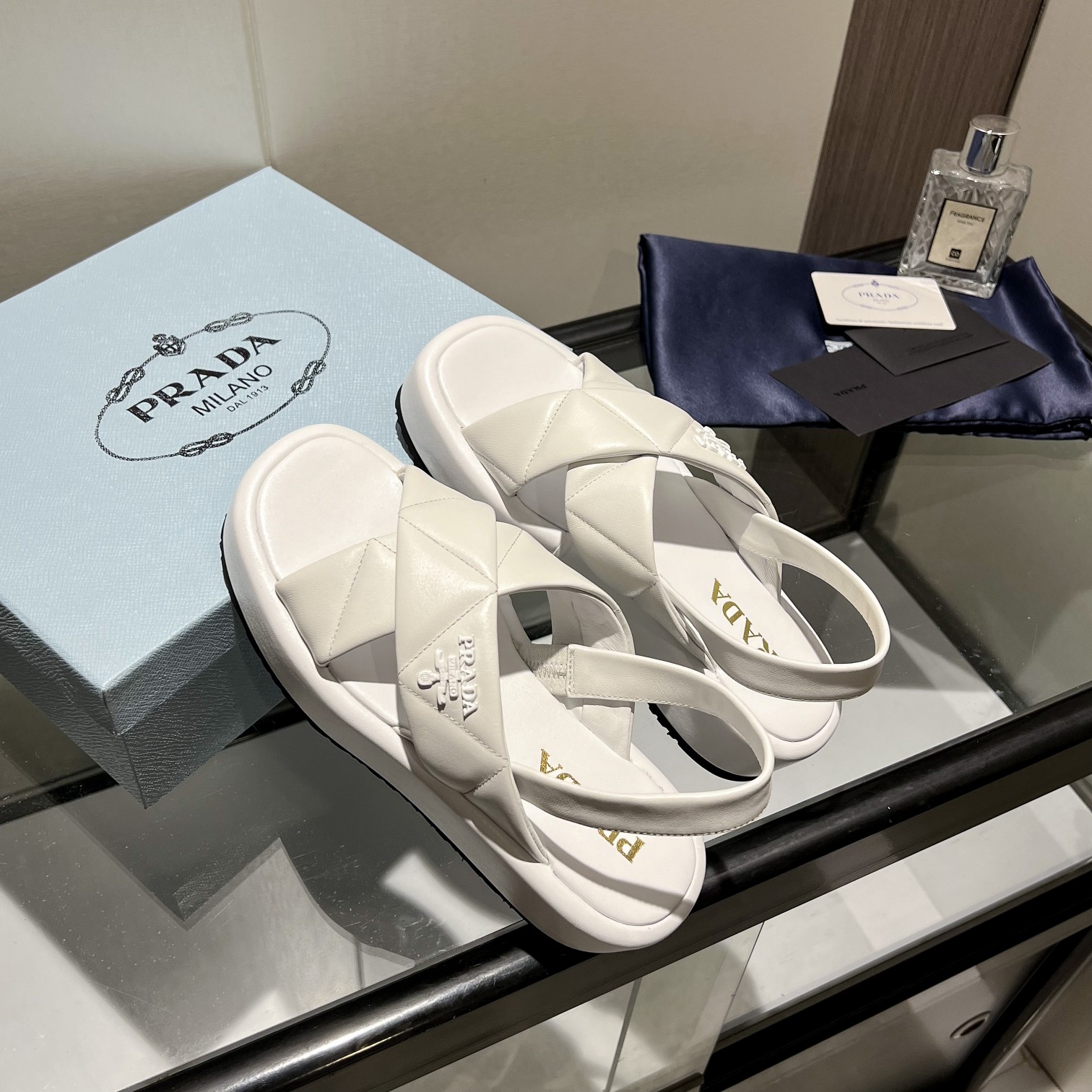 Prada Quilted Nappa Leather Flatform Sandals - PerfectKickZ