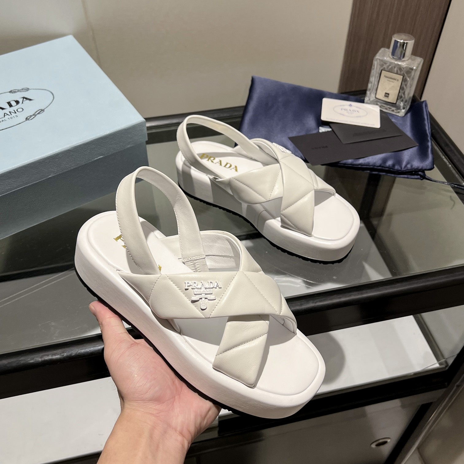 Prada Quilted Nappa Leather Flatform Sandals - PerfectKickZ
