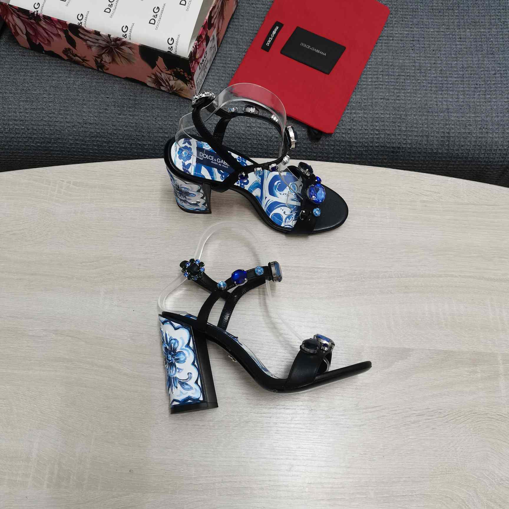 Dolce & Gabbana Patent Leather Sandals With Embroidery And Painted Heel - PerfectKickZ