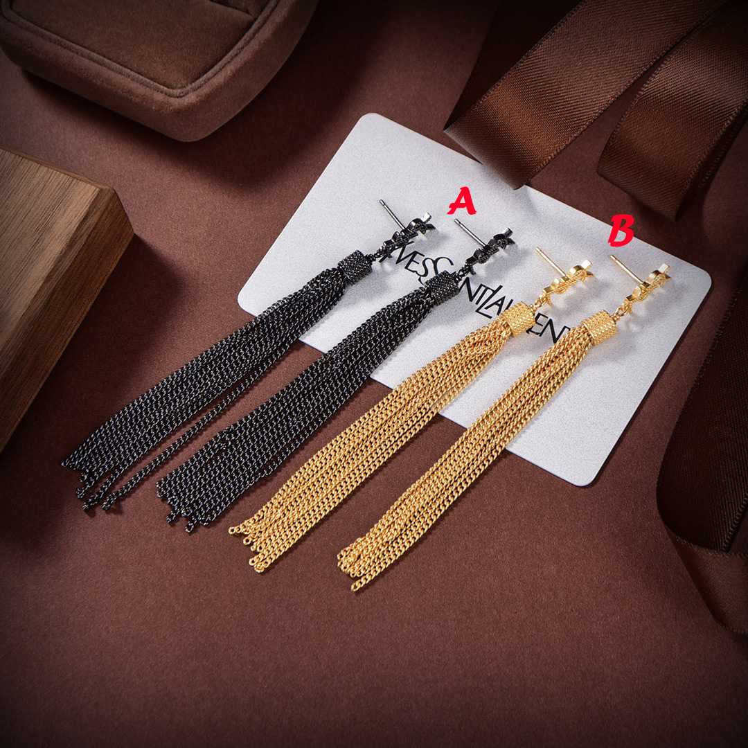 Saint Laurent Loulou Earrings With Chain Tassels In Light Gold-Colored Brass - PerfectKickZ