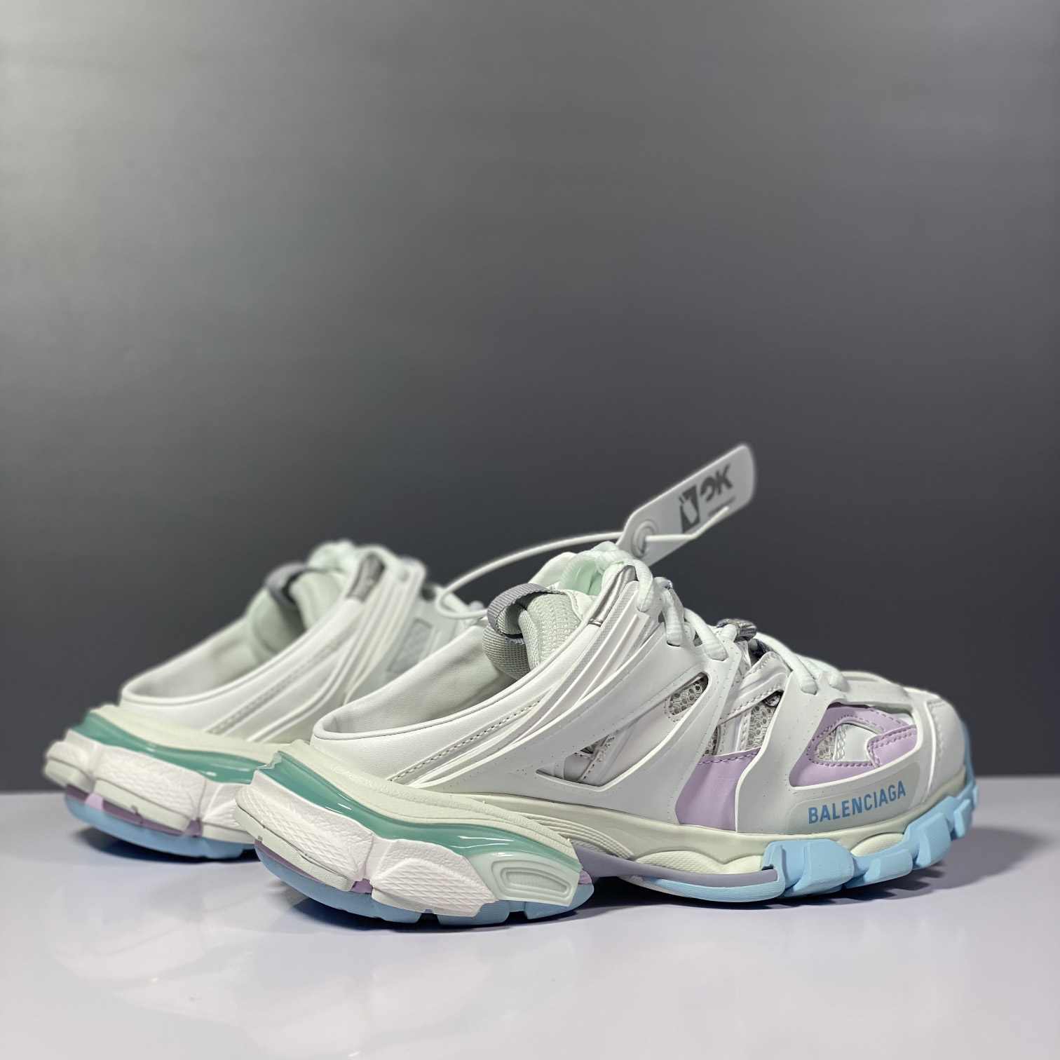 Balenciaga Track Mule In White, Light Blue And Light Pink Mesh And Nylon - PerfectKickZ