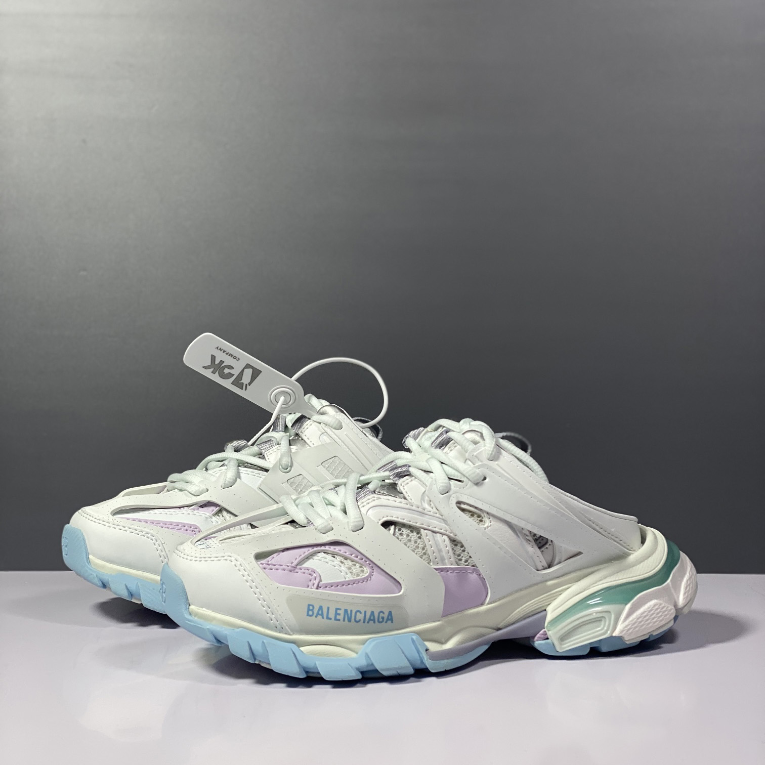 Balenciaga Track Mule In White, Light Blue And Light Pink Mesh And Nylon - PerfectKickZ