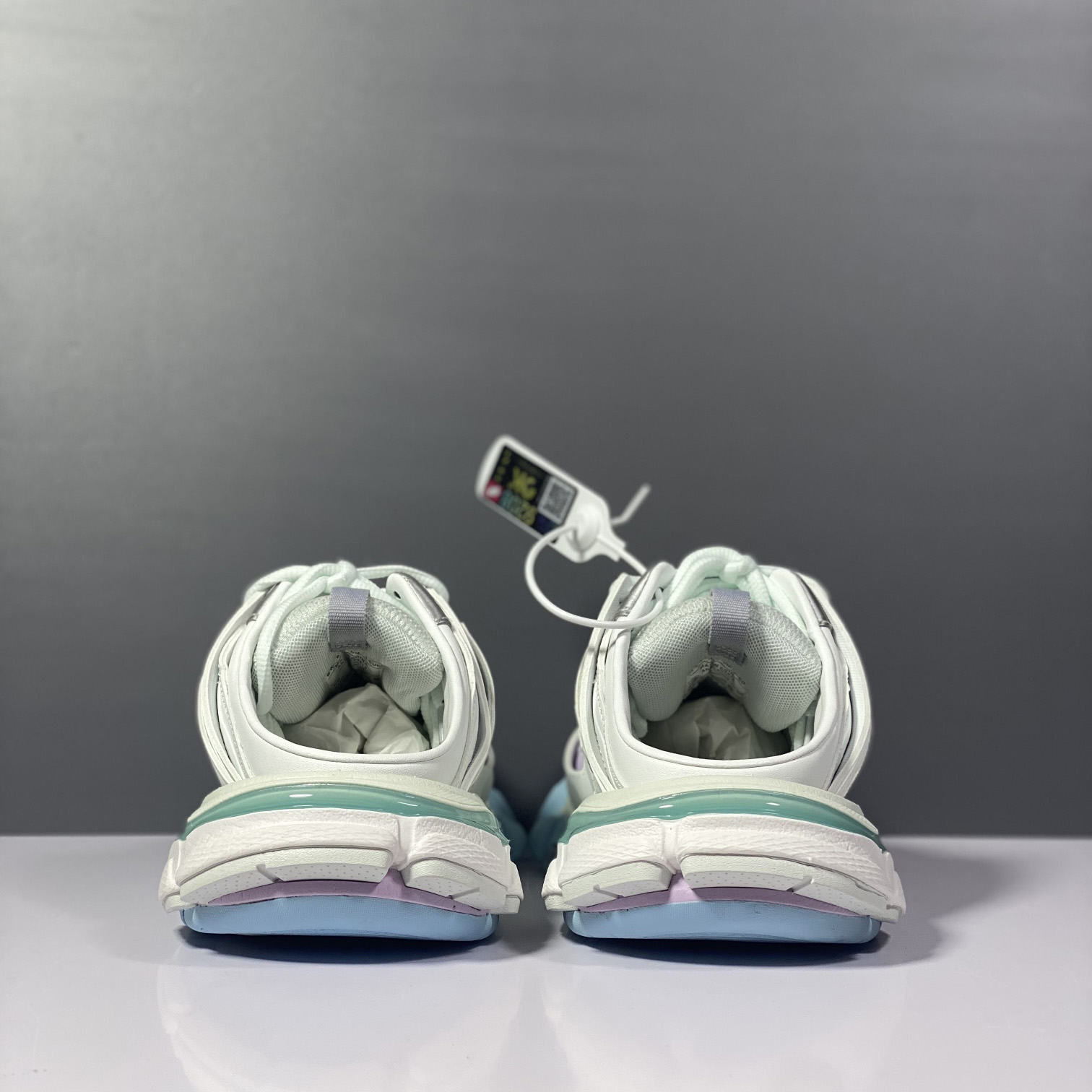Balenciaga Track Mule In White, Light Blue And Light Pink Mesh And Nylon - PerfectKickZ