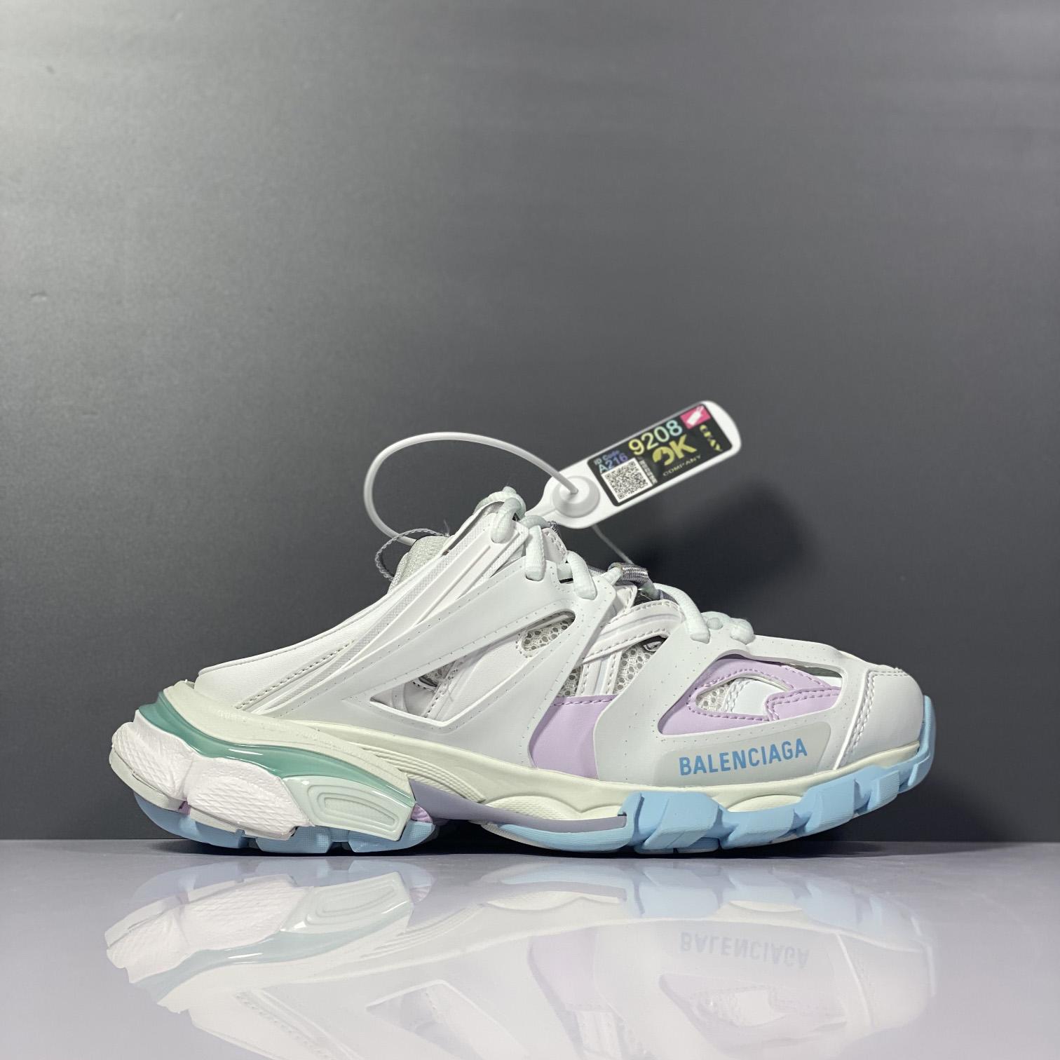 Balenciaga Track Mule In White, Light Blue And Light Pink Mesh And Nylon - PerfectKickZ