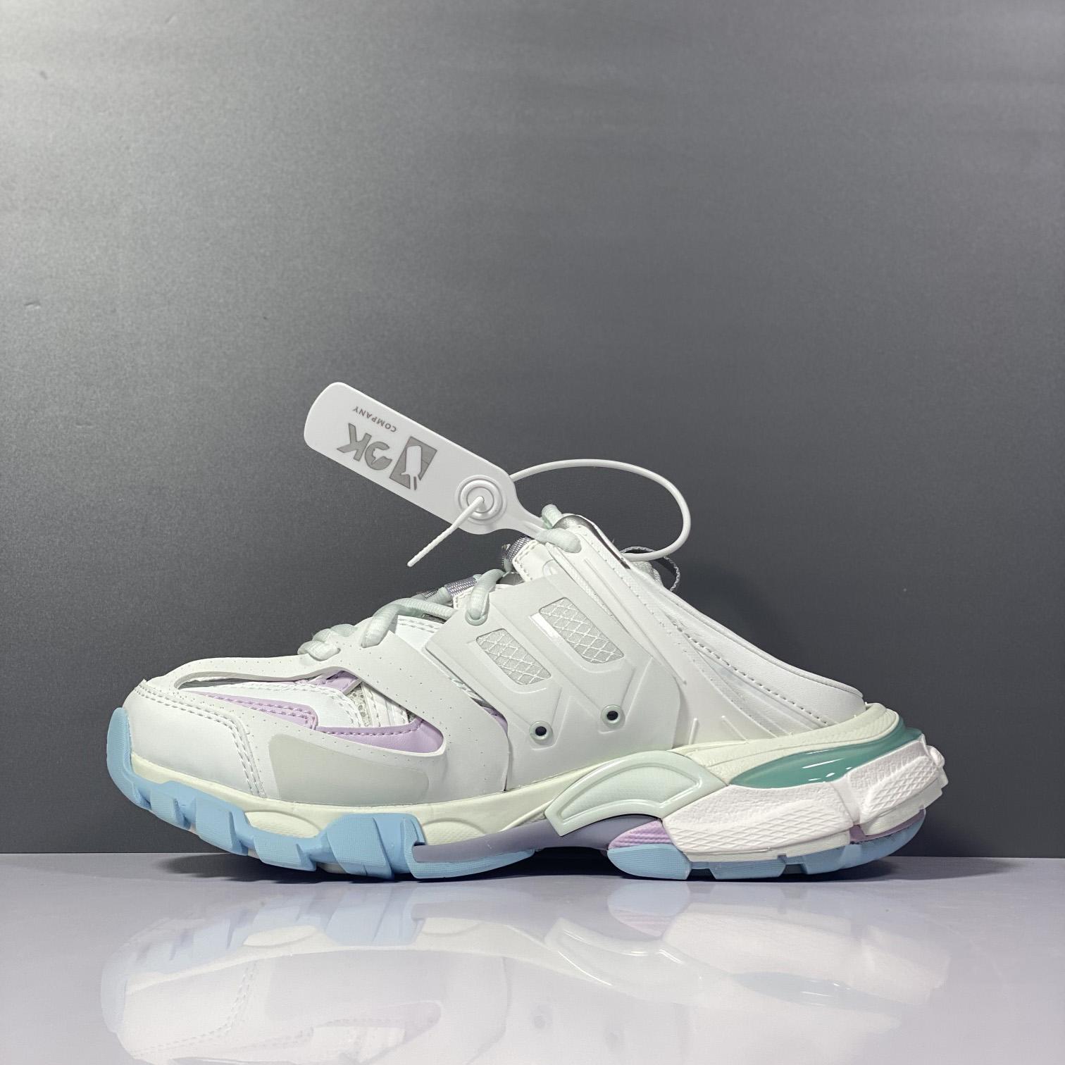 Balenciaga Track Mule In White, Light Blue And Light Pink Mesh And Nylon - PerfectKickZ