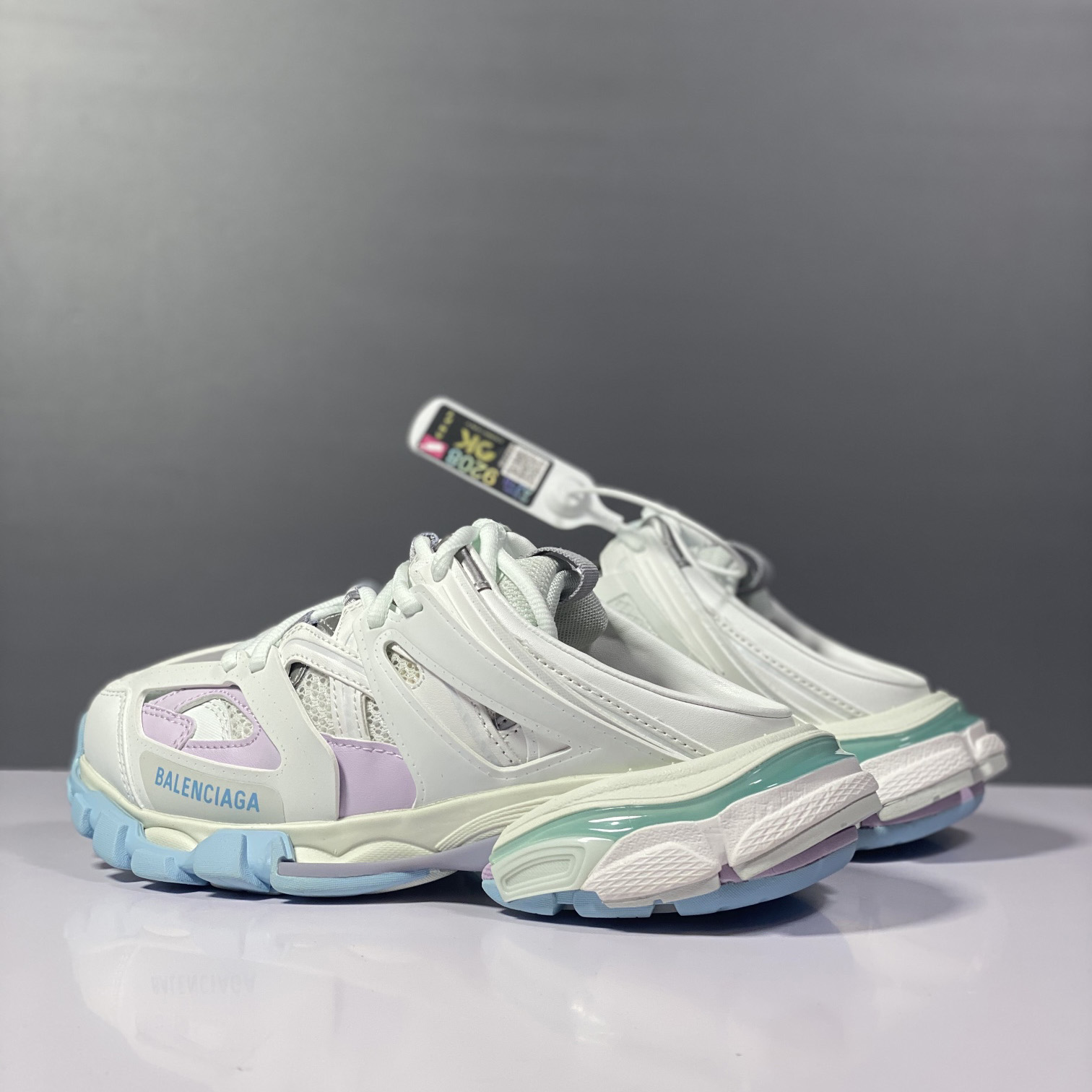 Balenciaga Track Mule In White, Light Blue And Light Pink Mesh And Nylon - PerfectKickZ