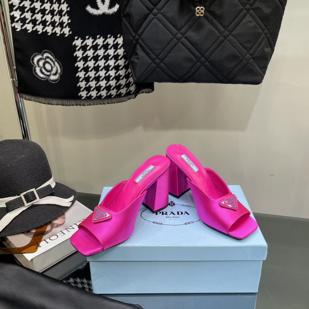 Prada High-Heeled Satin Slides - PerfectKickZ