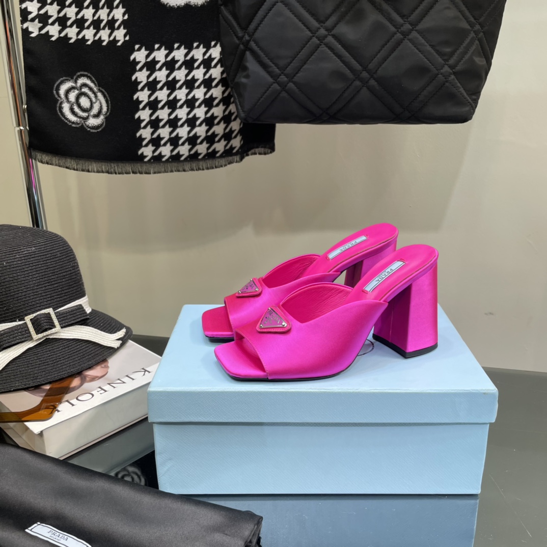 Prada High-Heeled Satin Slides - PerfectKickZ