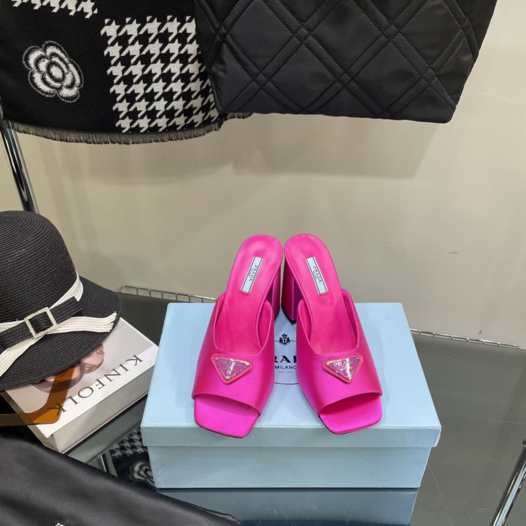 Prada High-Heeled Satin Slides - PerfectKickZ