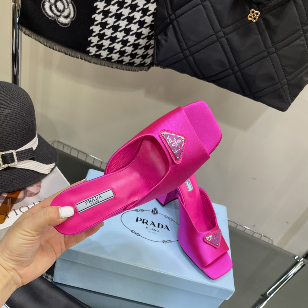 Prada High-Heeled Satin Slides - PerfectKickZ