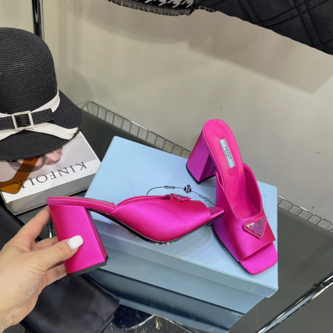 Prada High-Heeled Satin Slides - PerfectKickZ