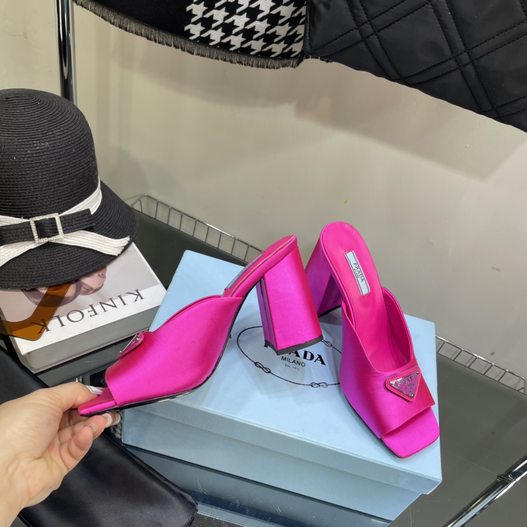 Prada High-Heeled Satin Slides - PerfectKickZ