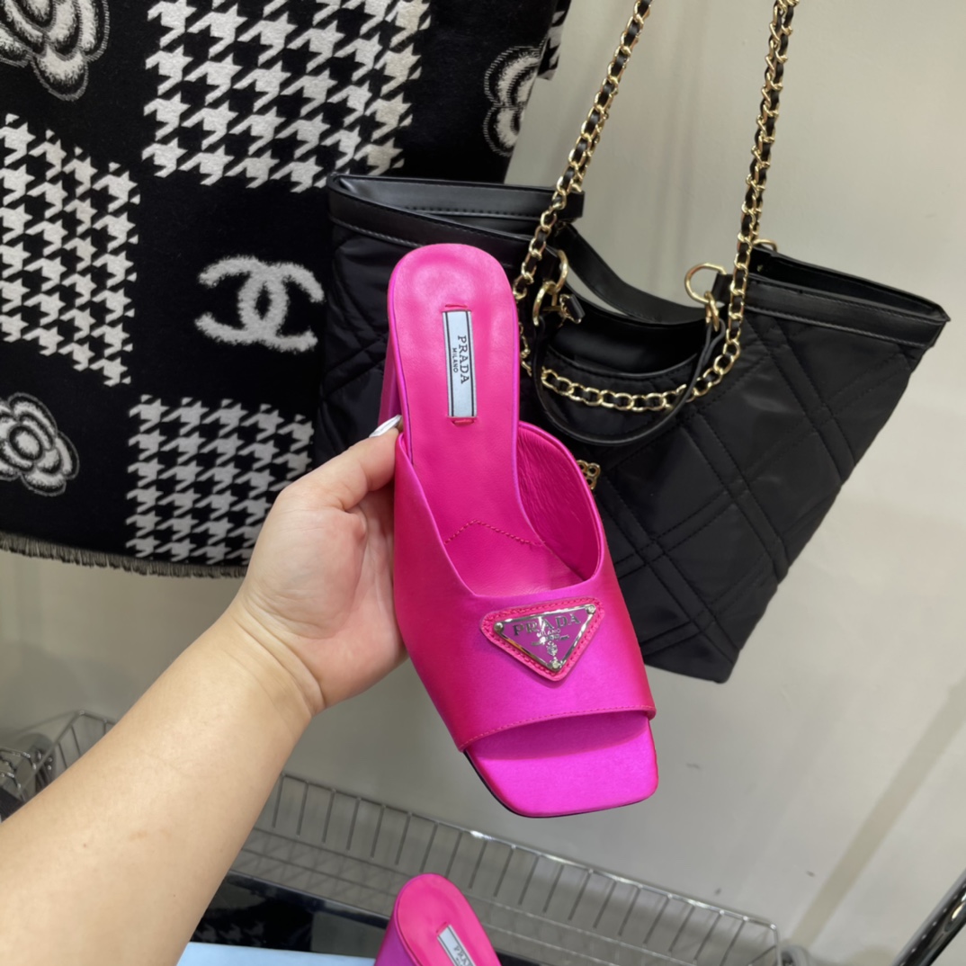 Prada High-Heeled Satin Slides - PerfectKickZ