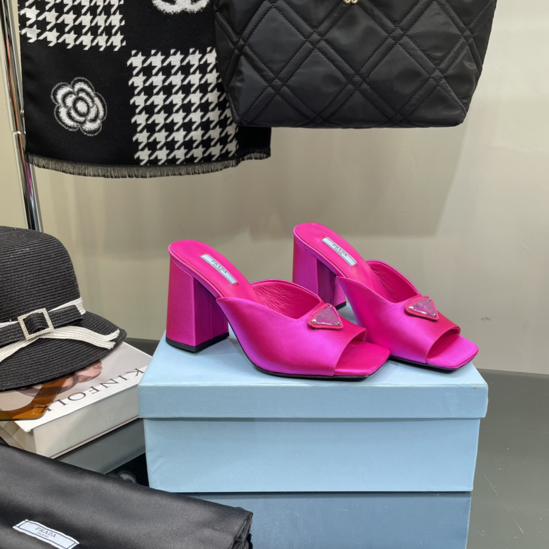 Prada High-Heeled Satin Slides - PerfectKickZ