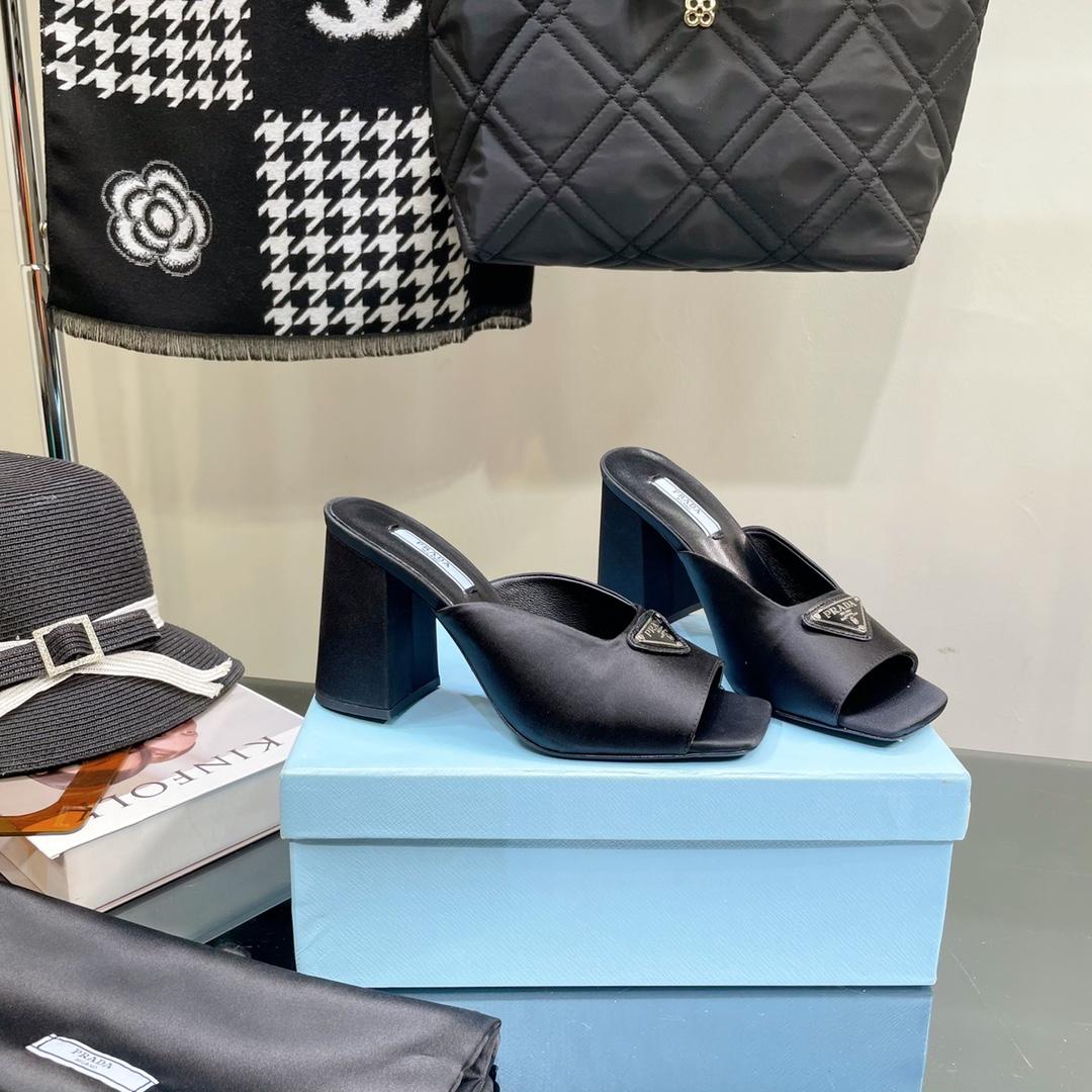 Prada High-Heeled Satin Slides - PerfectKickZ