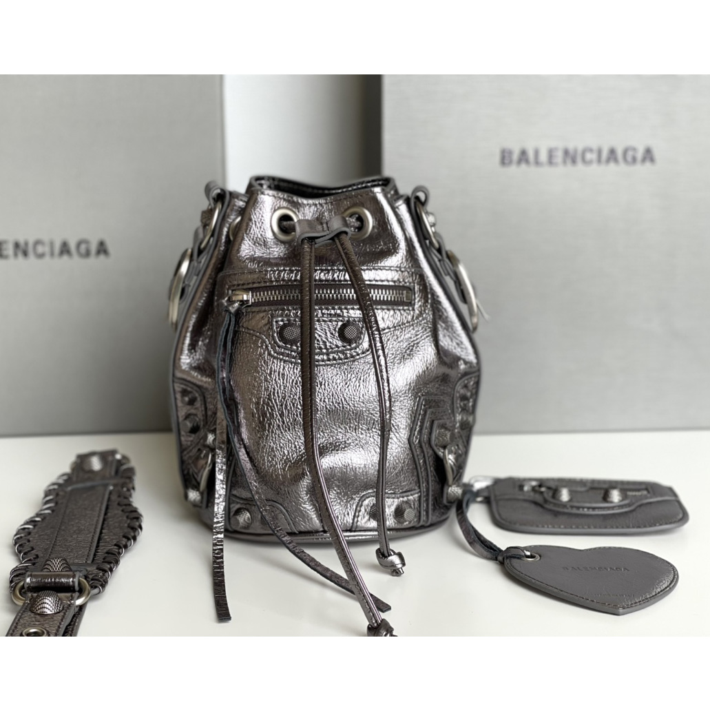 Balenciaga Le Cagole XS Bucket Bag Metallized With Rhinestones - PerfectKickZ