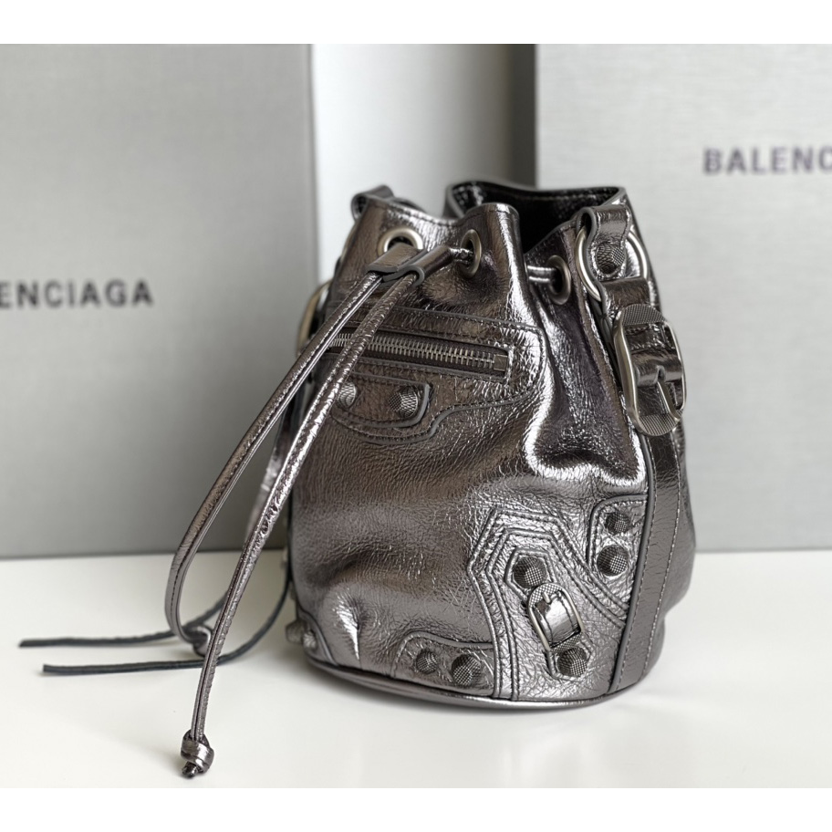 Balenciaga Le Cagole XS Bucket Bag Metallized With Rhinestones - PerfectKickZ