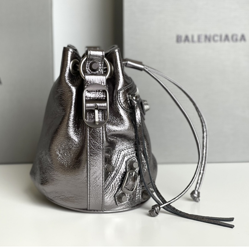 Balenciaga Le Cagole XS Bucket Bag Metallized With Rhinestones - PerfectKickZ