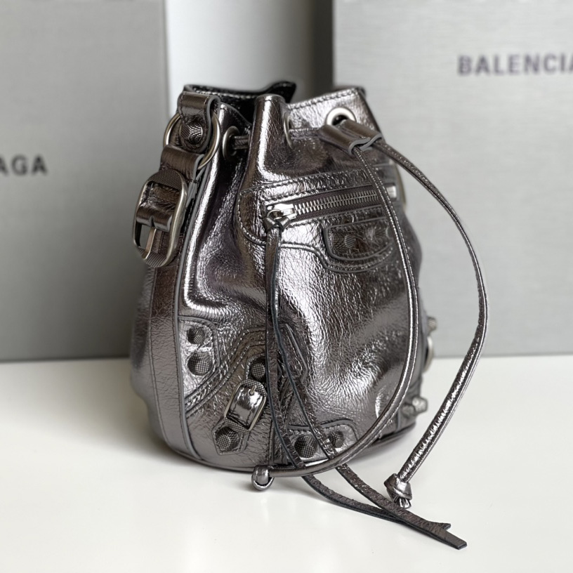 Balenciaga Le Cagole XS Bucket Bag Metallized With Rhinestones - PerfectKickZ
