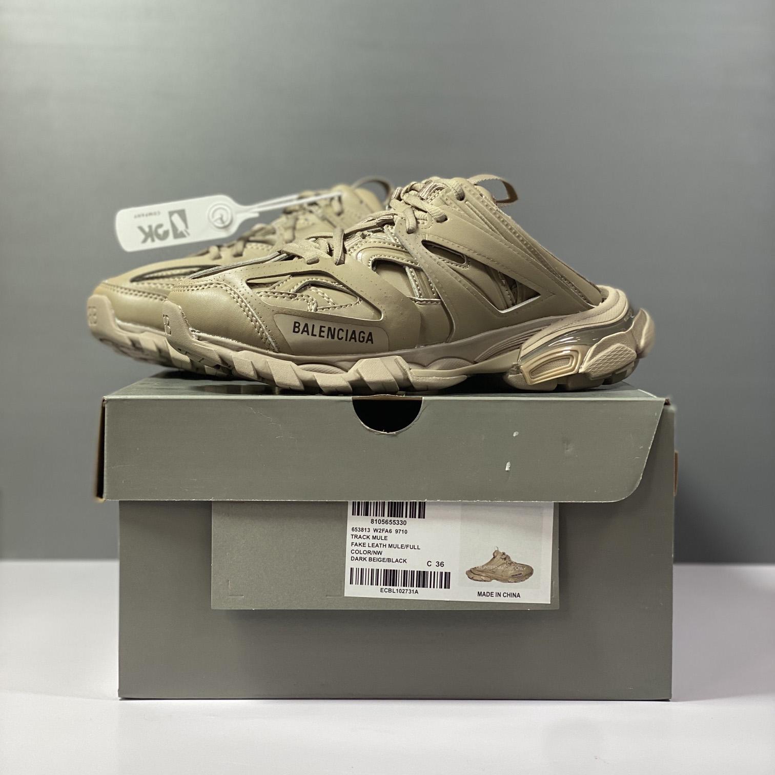 Balenciaga Track Sneaker Mule In Dark Beige And Black Mesh And Nylon - PerfectKickZ