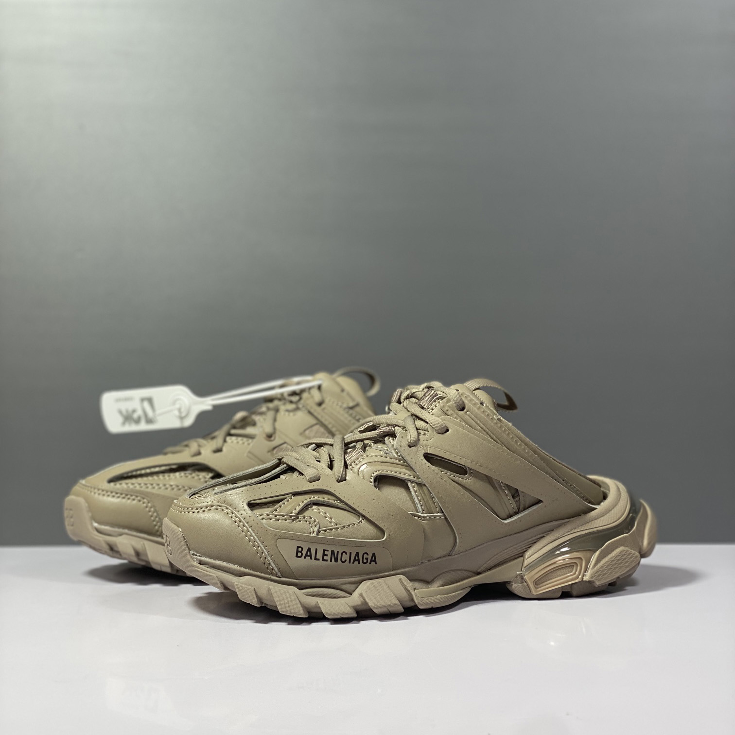 Balenciaga Track Sneaker Mule In Dark Beige And Black Mesh And Nylon - PerfectKickZ