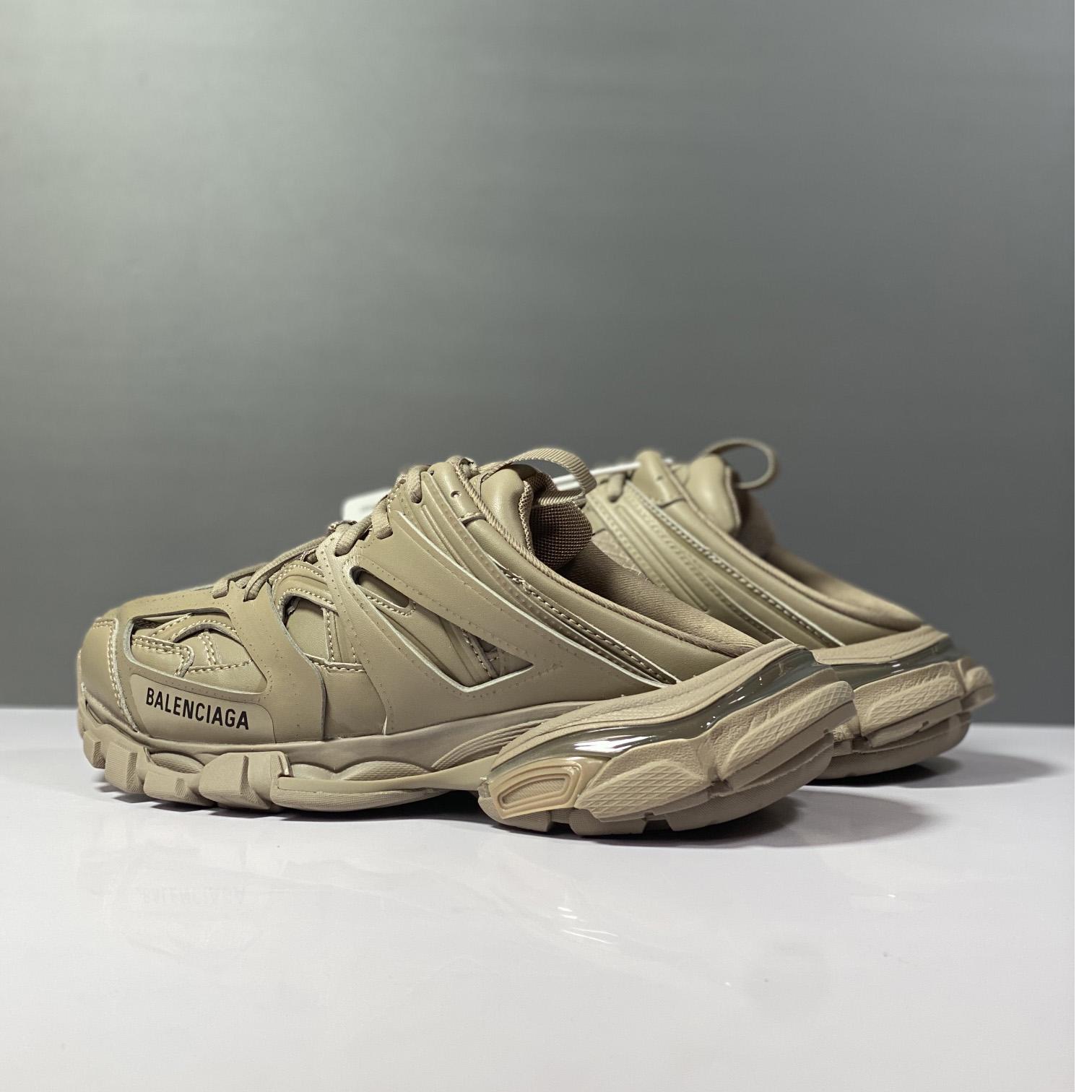 Balenciaga Track Sneaker Mule In Dark Beige And Black Mesh And Nylon - PerfectKickZ