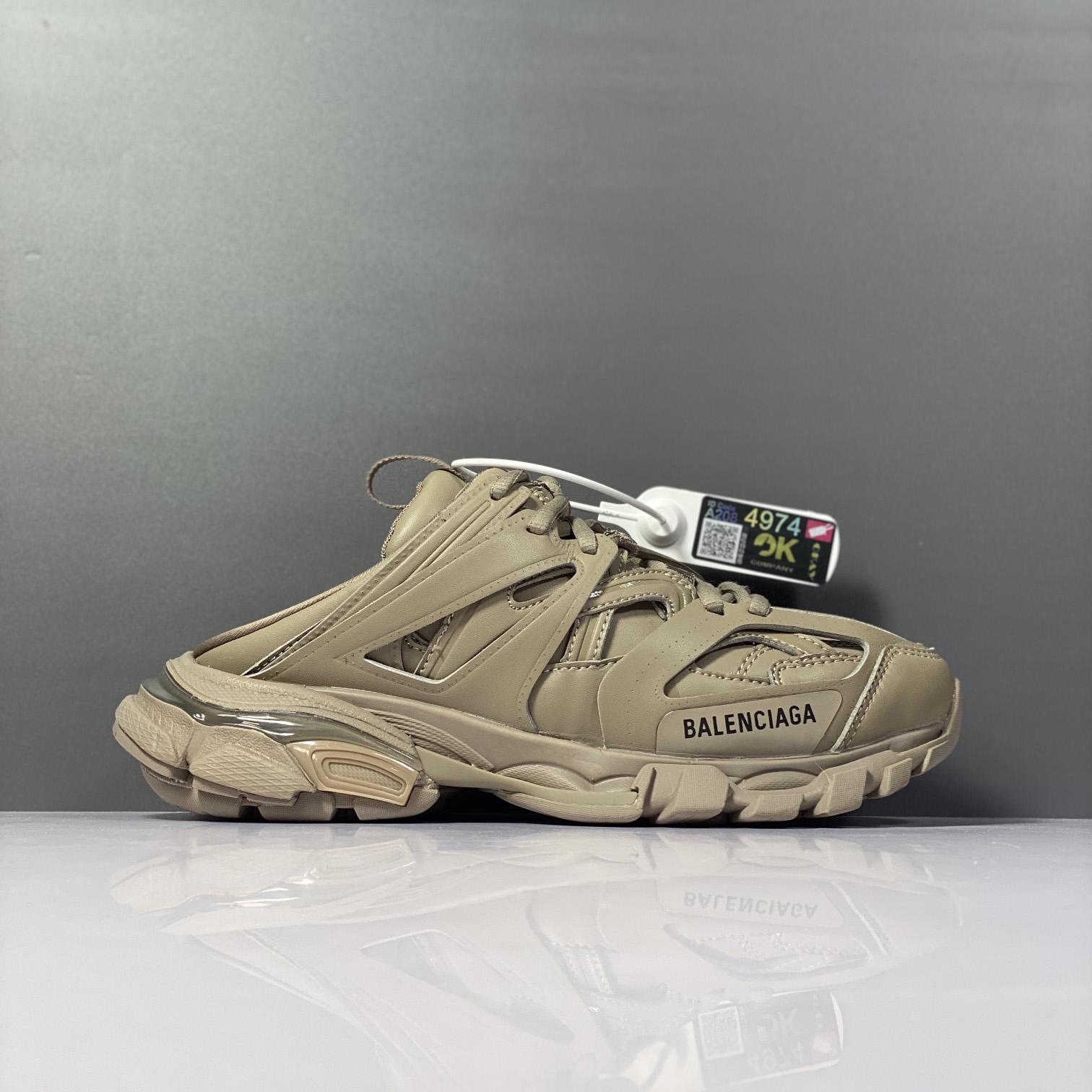Balenciaga Track Sneaker Mule In Dark Beige And Black Mesh And Nylon - PerfectKickZ