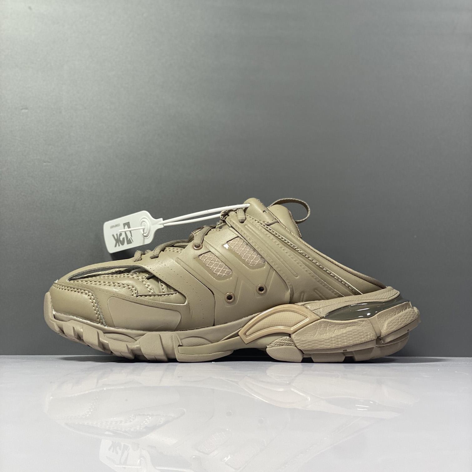 Balenciaga Track Sneaker Mule In Dark Beige And Black Mesh And Nylon - PerfectKickZ