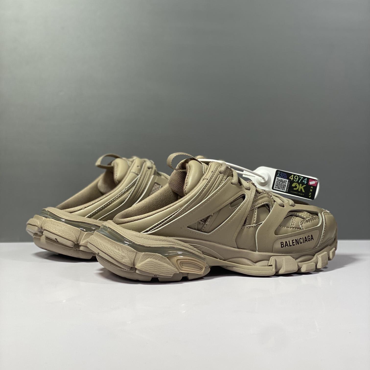 Balenciaga Track Sneaker Mule In Dark Beige And Black Mesh And Nylon - PerfectKickZ