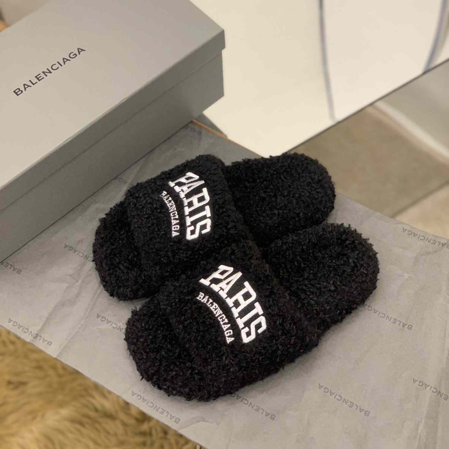 Balenciaga Cities Paris Furry Slide Sandal  - PerfectKickZ