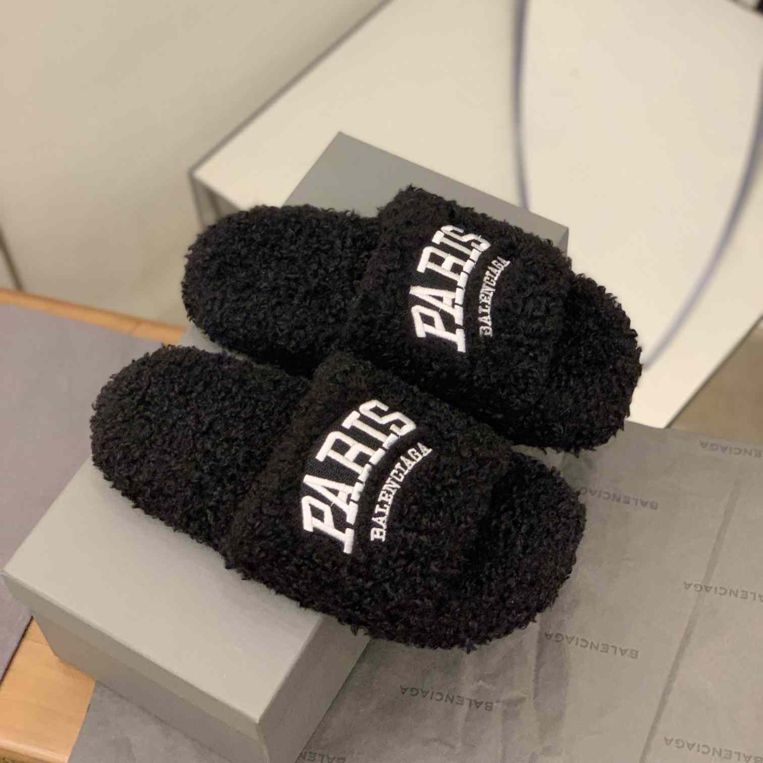 Balenciaga Cities Paris Furry Slide Sandal  - PerfectKickZ
