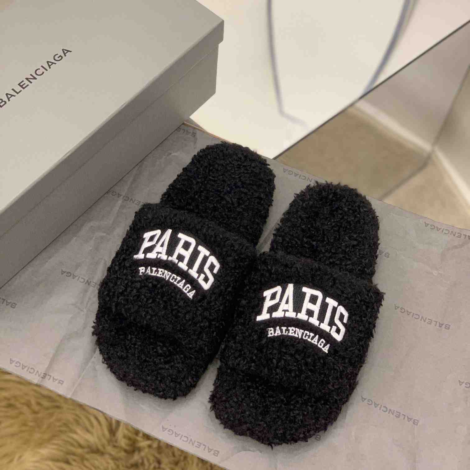Balenciaga Cities Paris Furry Slide Sandal  - PerfectKickZ