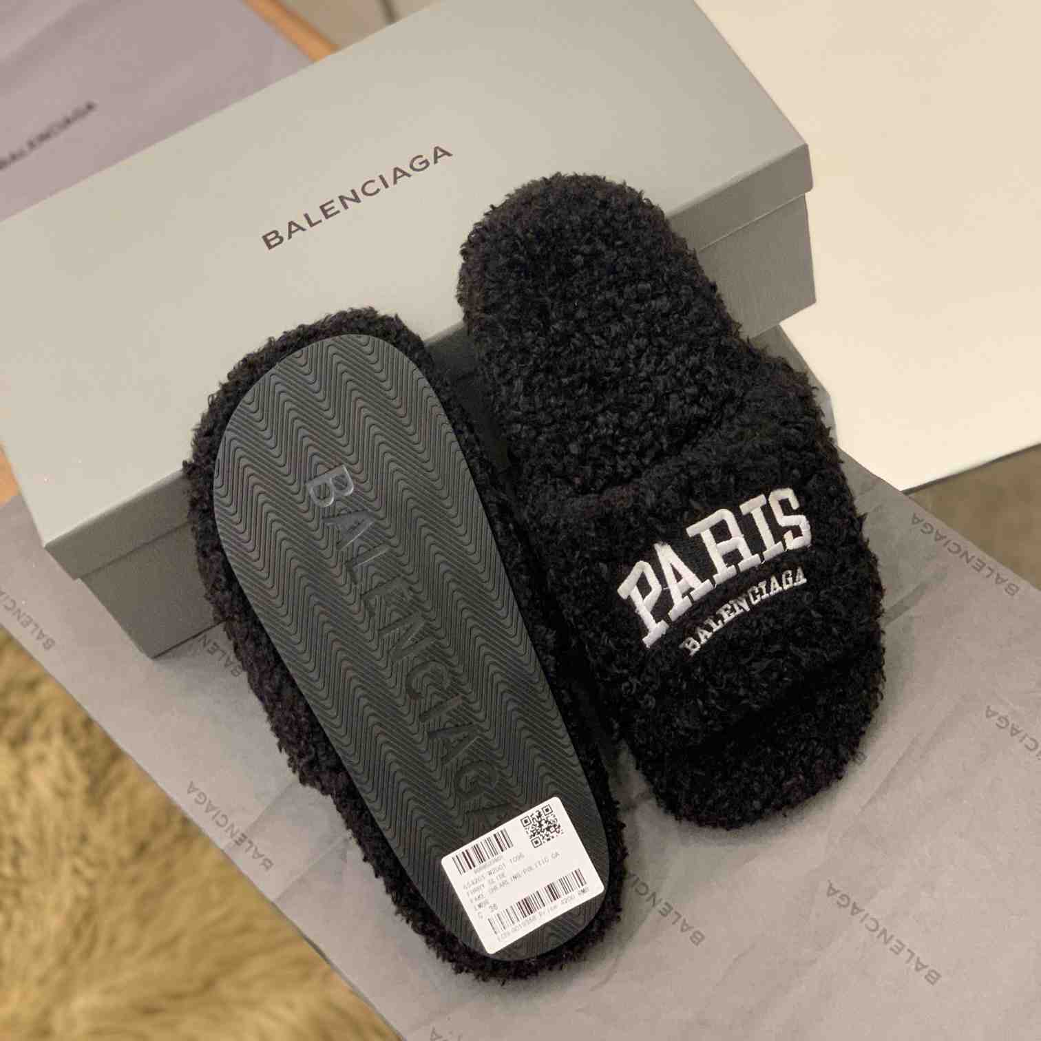 Balenciaga Cities Paris Furry Slide Sandal  - PerfectKickZ