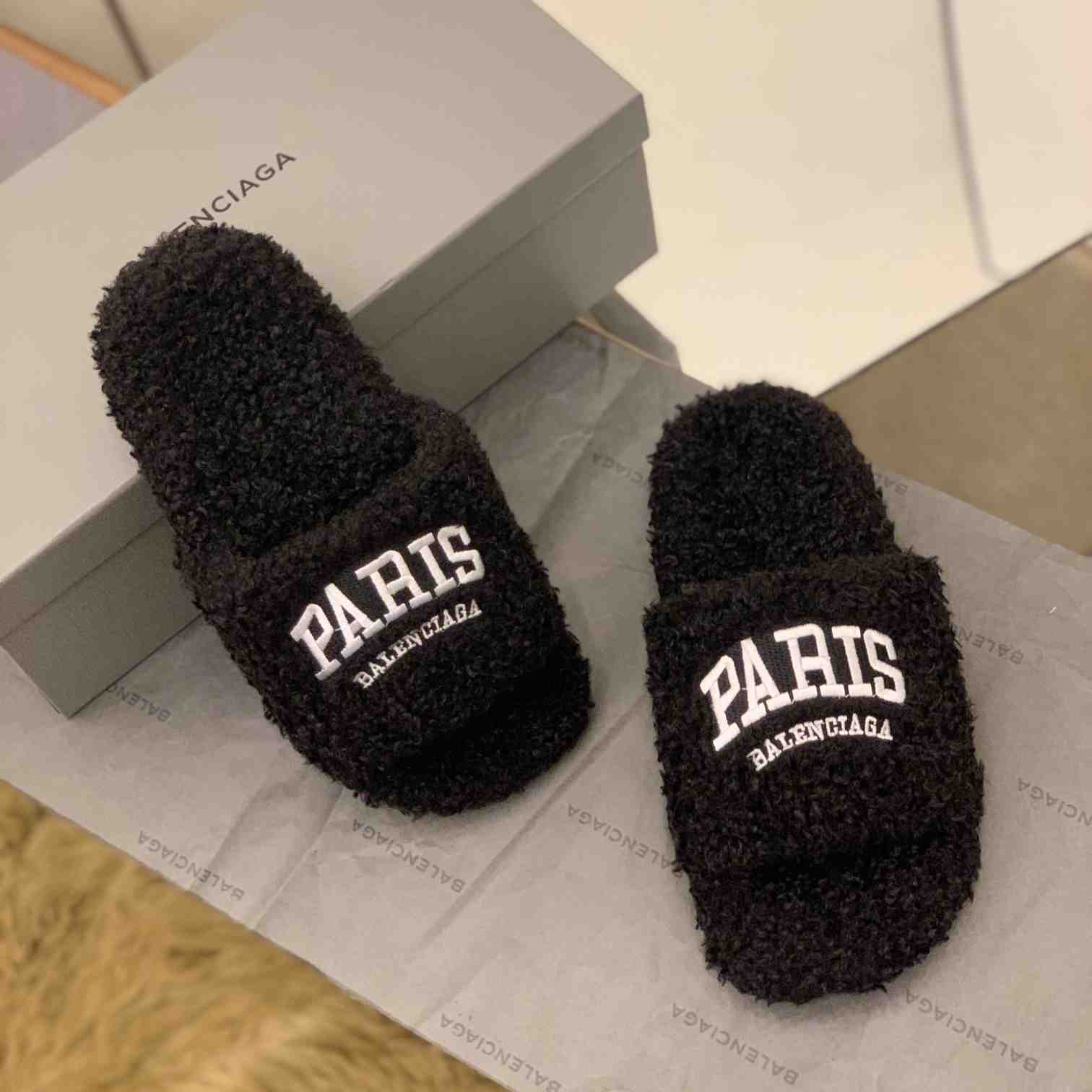 Balenciaga Cities Paris Furry Slide Sandal  - PerfectKickZ